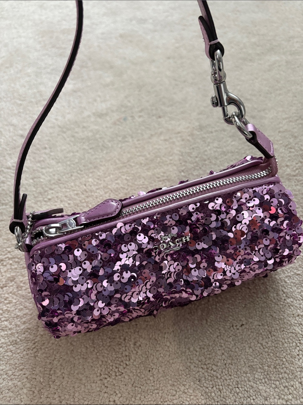 Coach Lavender Sequin Nolita Barrel Mini Shoulder Bag